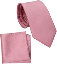Regular Dusty Rose Pink Tie and Pocket Square for Men Solid Color Necktie Set...