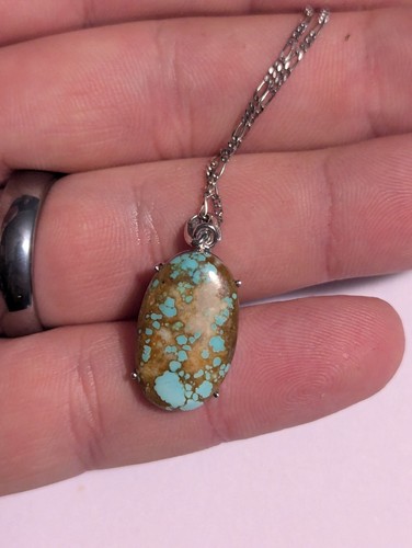 Sterling Silver Turquoise Pendant Number # 8 Nevada Webbed Blue Pendant Necklace - Picture 3 of 3
