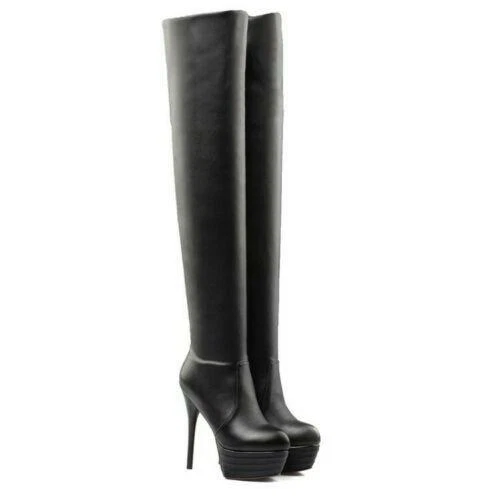 性Sexy Mujeres Club Nocturno Tacones de Aguja Altos Sobre la Rodilla Muslo Botas Zapatos Plataforma - Imagen 13 de 21