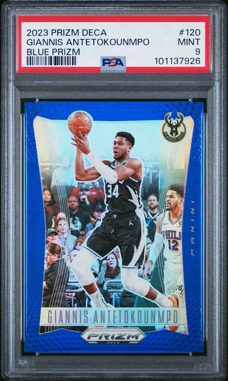 2023 Giannis Antetokoumpo  PRIZM DECA BLUE /149 PSA 9