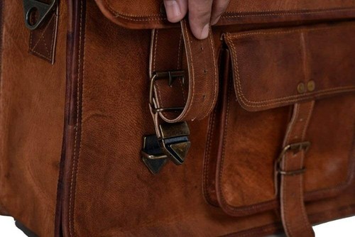 Oryginalna Vintage Brązowa Skóra Messenger Torba na ramię Laptop Teczka Nowa Męska - Zdjęcie 7 z 8
