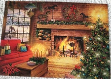 VINTAGE LEANIN TREE CHRISTMAS GREETING CARD - FIREPLACE