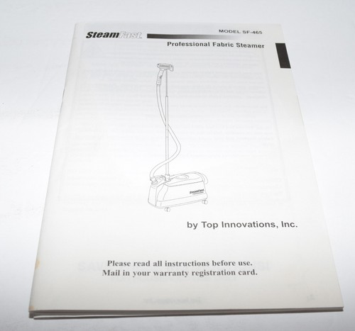 Genuine Steam Fast Model SF-465 Professional Fabric Steamer User Manual - Picture 4 of 4