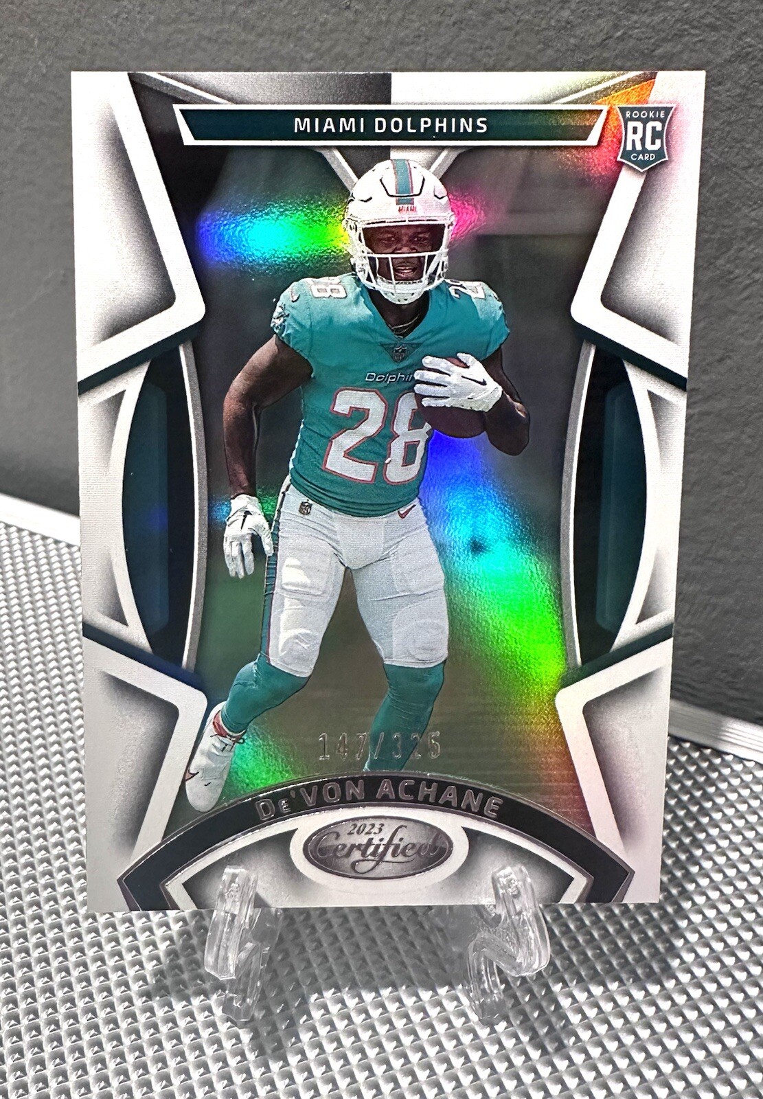 2023 Certified DE’VON ACHANE #/325 Silver Mirror Rookie RC🔥NFL Miami Dolphins