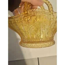 Vintage Clear Amber Double Handled Rose Pattern Basket
