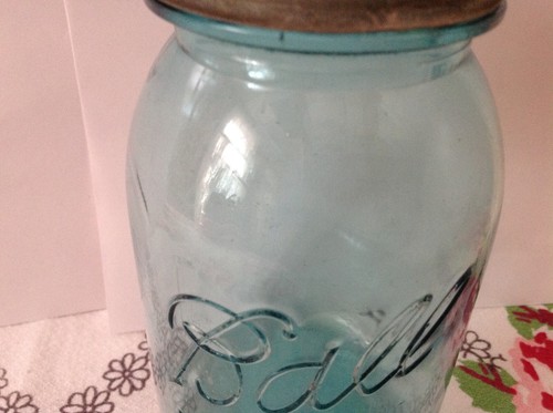 Antique 1923-1933 Ball Perfect Mason Aqua Blue Quart No. 5 w/ Zinc Lid - Picture 2 of 4