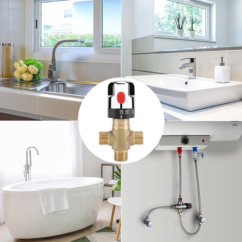 G1/2 Solid Brass Thermostatic Mixing Valve – Three-Way Water Temperature Control For Bathroom, Kitchen & Washroom