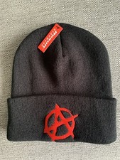 ‘A’ For Anarchy Embroidered Black Beanie Hat. Punk