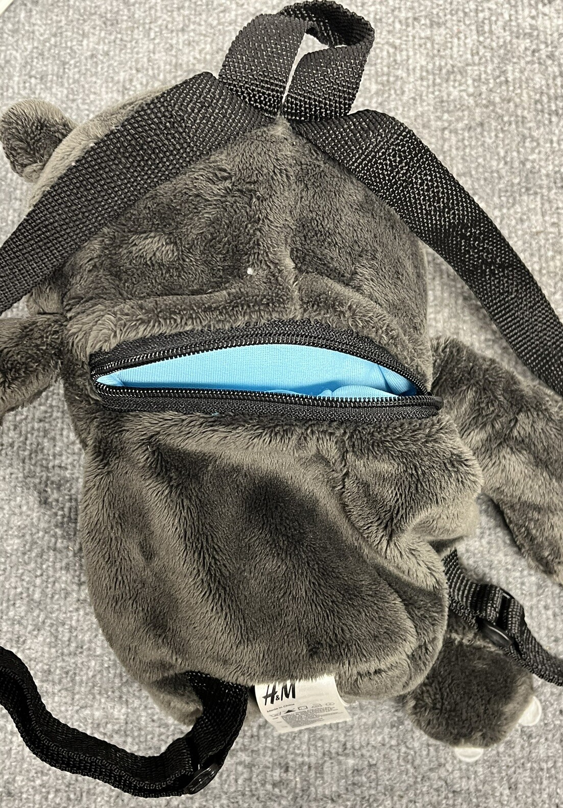 H&M Teddy Bear Plush Zipper 14" Backpack Black Gray thumbnail 4