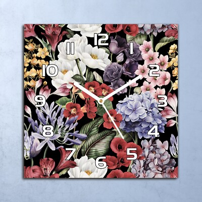 Deko Glasuhr Wanduhr 30x30 Blühende Blumen Quarz Küchenuhr Bürouhr