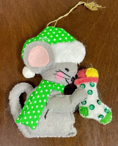 Vtg Lot Felt Ornaments Sequined Hand Crafted Reindeer Mouse Snowman Christmas - Picture 17 of 24