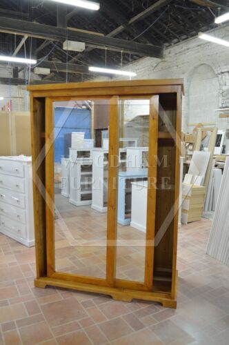 HANDMADE SOLID PINE BALTIC SHELVED MIRRORED SLIDER IN LIGHT OAK (NOT FLATPACKED) - Picture 4 of 8