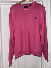 RALPH LAUREN POLO, PINK , Men's 100  COTTON, V-neck Sweater       Size: L