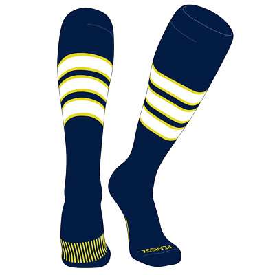Striped OTC Baseball, Softball, Football Socks (C) Navy, Bright Yellow, White