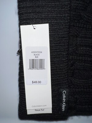 Calvin Klein Black Ribbed Knit Beanie w/ Faux Fur Pom | NWT | MSRP $48 YC000030_001_main main image 4