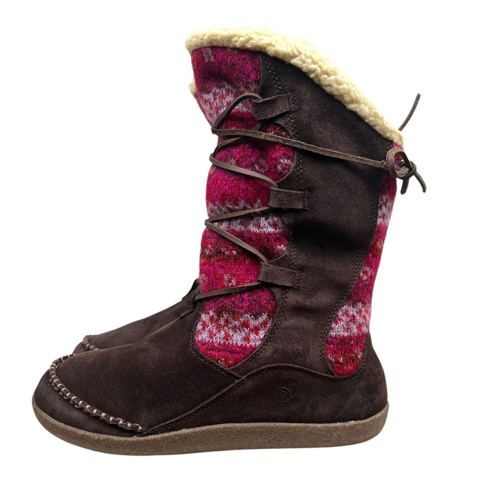 Mocassim Acorn Feminino Fair Isle Botas de Malha Camurça Marrom Aconchegante Forrado Sherpa Tamanho W9 - Imagem 3 de 4