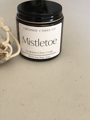 EARTHSIDE CANDLE CO MISTLETOE 100% SOY WAX 4 OZ CANDLE EUCALYPTUS CLOVE CEDAR