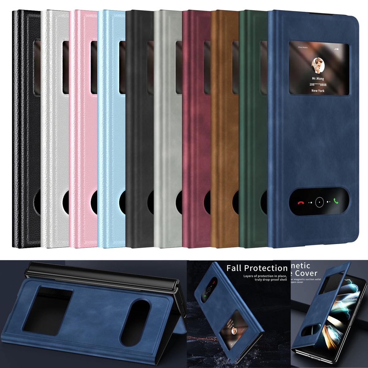 For Samsung Z Fold 6/5/4/3/2 Smart Window View Flip Leather Slim Flip Stand  Case
