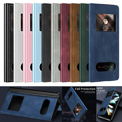 For Samsung Z Fold 6/5/4/3/2 Smart Window View Flip Leather Slim Flip Stand Case