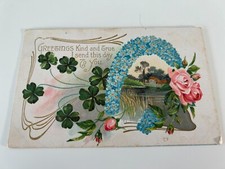 Greetings Kind and True I Send this Day to You Four Leaf Clovers Flowers Roses