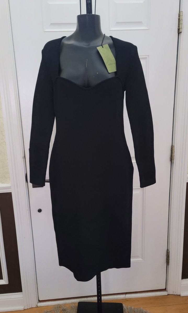 GUCCI Black Dress Square Neck Stretch Bodycon Size L Large GUCCI Black Dress Square Neck Stretch Bodycon Size L Large