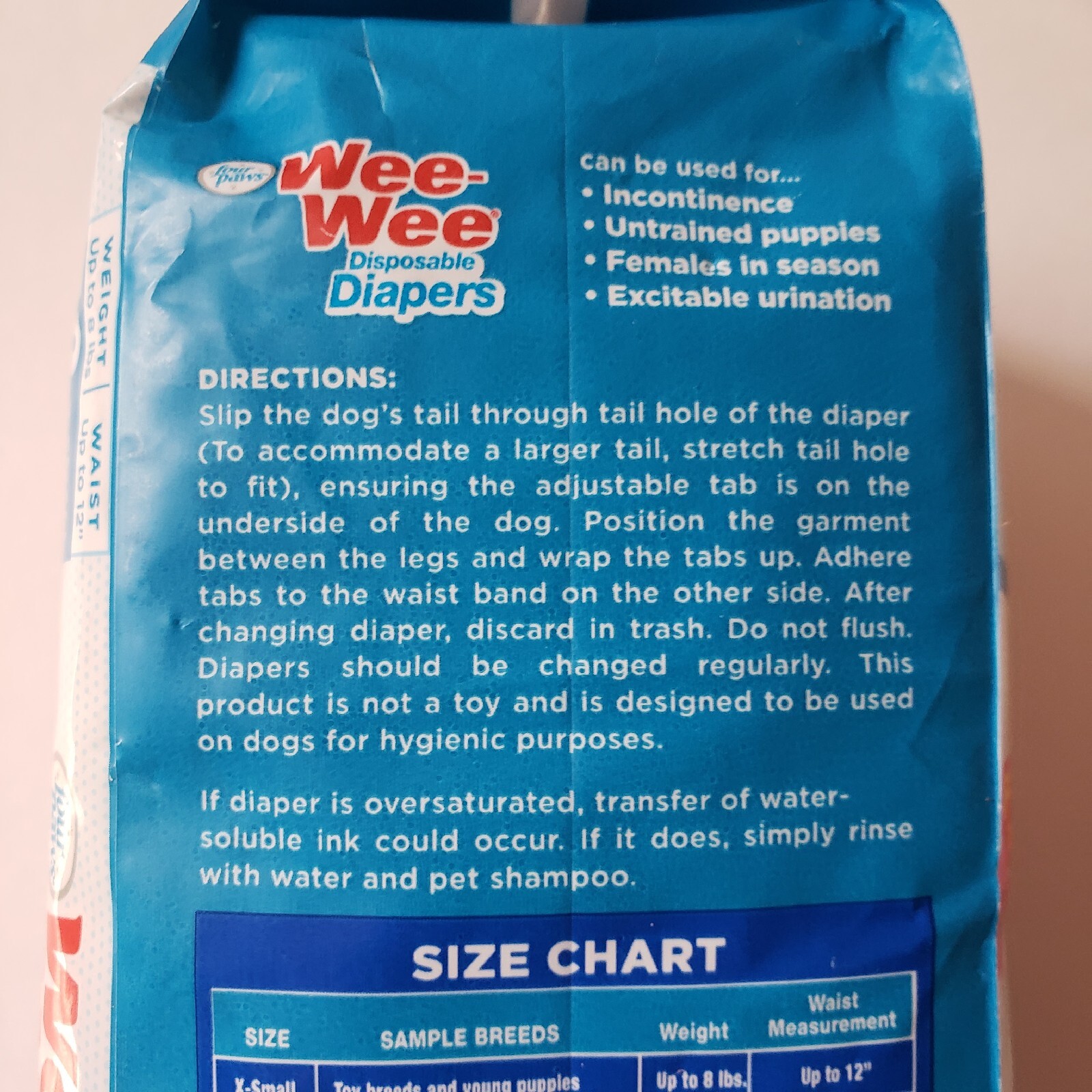 Four Paws WeeWee Disposable Diapers 12ct. Size XS up to 8 lbs Foam Fit