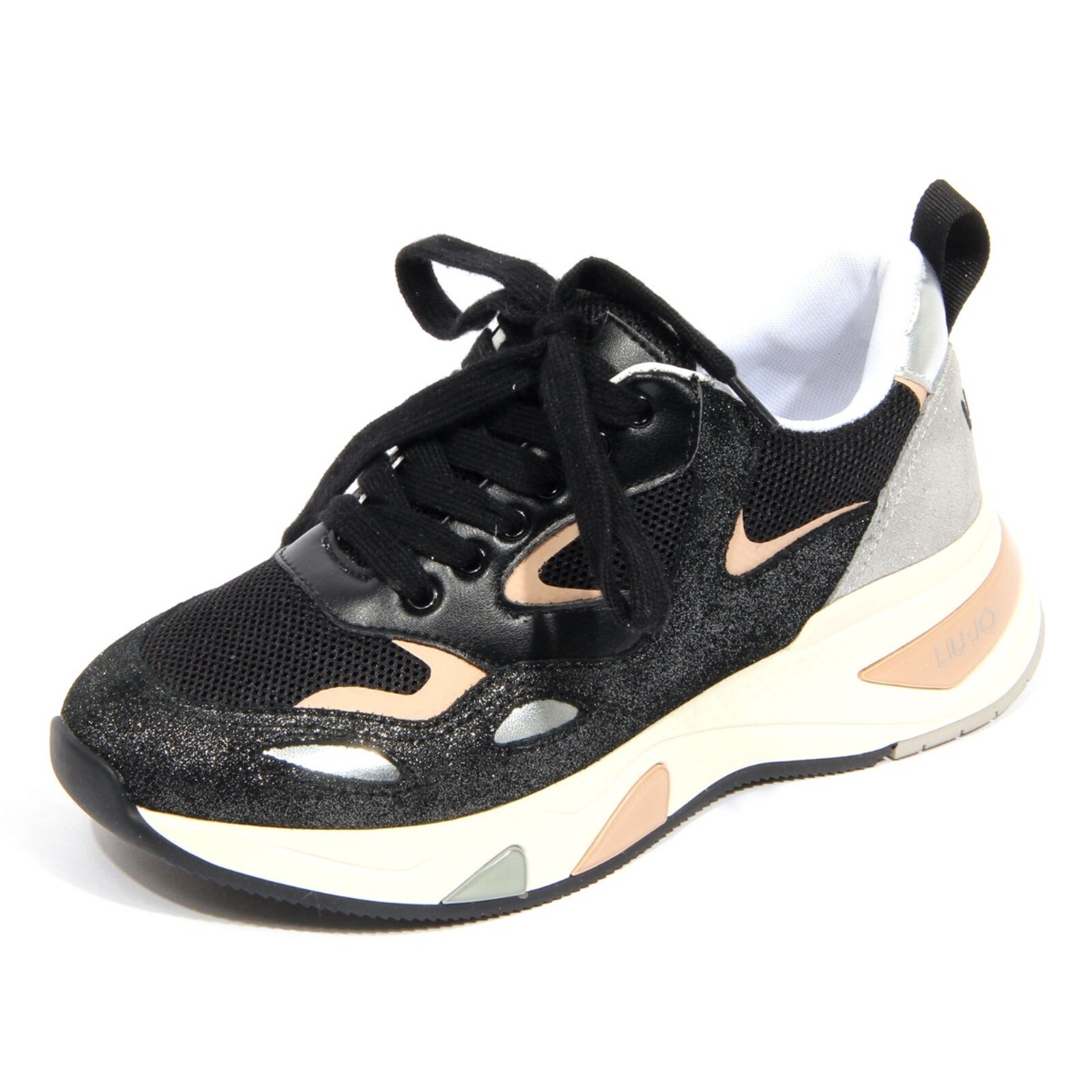 H3312 кроссовки donna LIU JO HOA женская обувь с блестками черный/розовый/серебристый