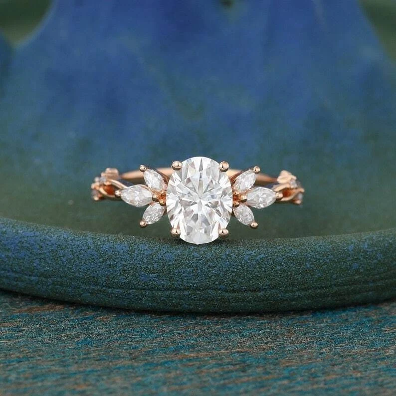 Oval flower engagement ring deals