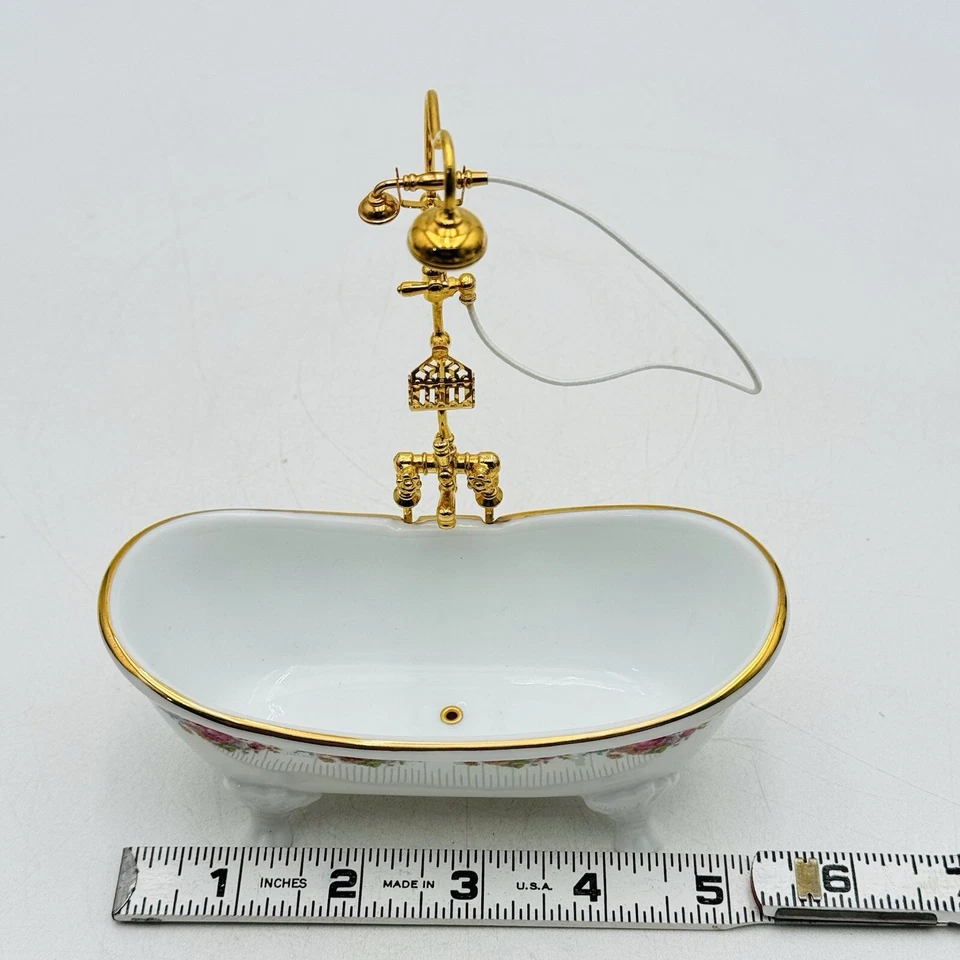 Dollhouse Furniture Reutter Porzellan Germany Bathtub With Shower Head NEW RARE - Image 3 of 4