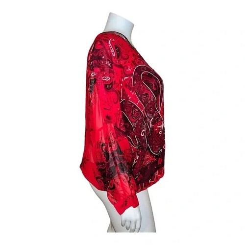 Lane Bryant Women's Red & Black Paisley Embellished Sheer Blouse Sz 14/16 NWT - Picture 4 of 8