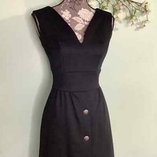 Vintage Sleeveless Fitted Black Button Front Maxi Dress Mid Century