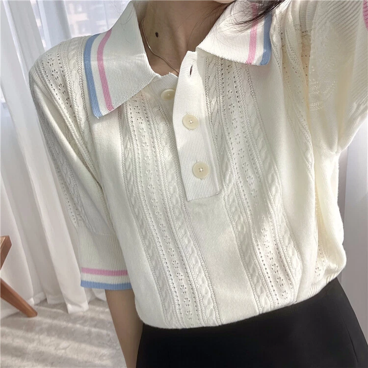 Sandro Polo Collare T-shirt Top Contrasting Knit Top for Women - Image 2 of 4