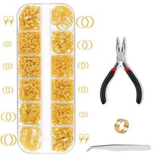1200P Gold Jump Rings, Jewelry Repair Kit with Jump Ring Pliers and Open Jump