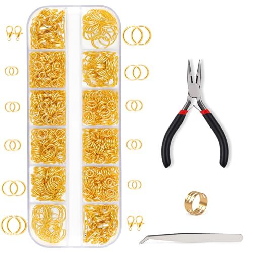 1200P Gold Jump Rings, Jewelry Repair Kit with Jump Ring Pliers and Open Jump - Picture 1 of 7