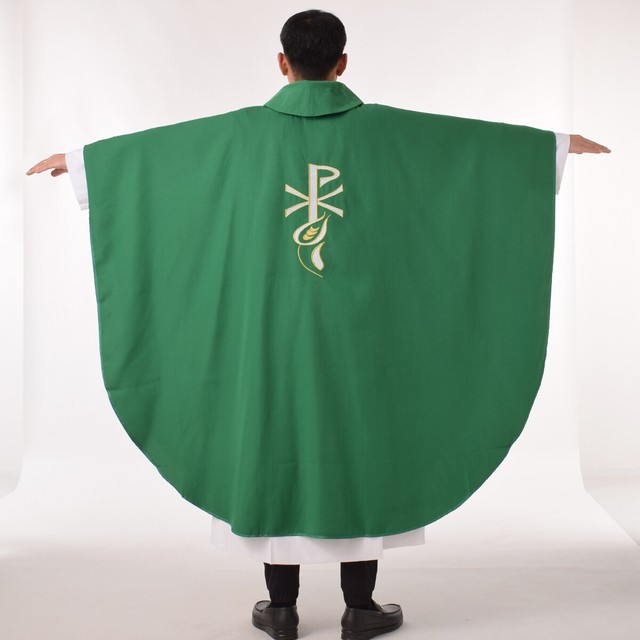Catholic Priest Green PX Embroidered Chasuble Robe Cope
