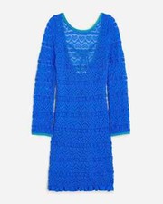 NWT J.Crew Cotton-blend Open-back Lace Mini Sweater Dress Vivid Aquatic Blue XS