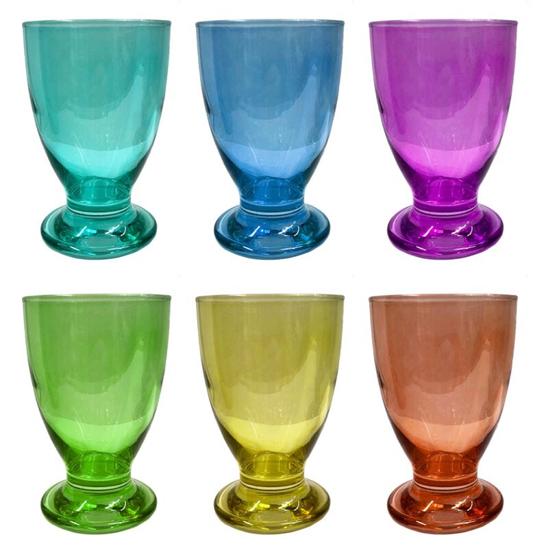6 Stück Tognana Prisma Bunte Gläser Wasserglas Mini Stiel 340cc