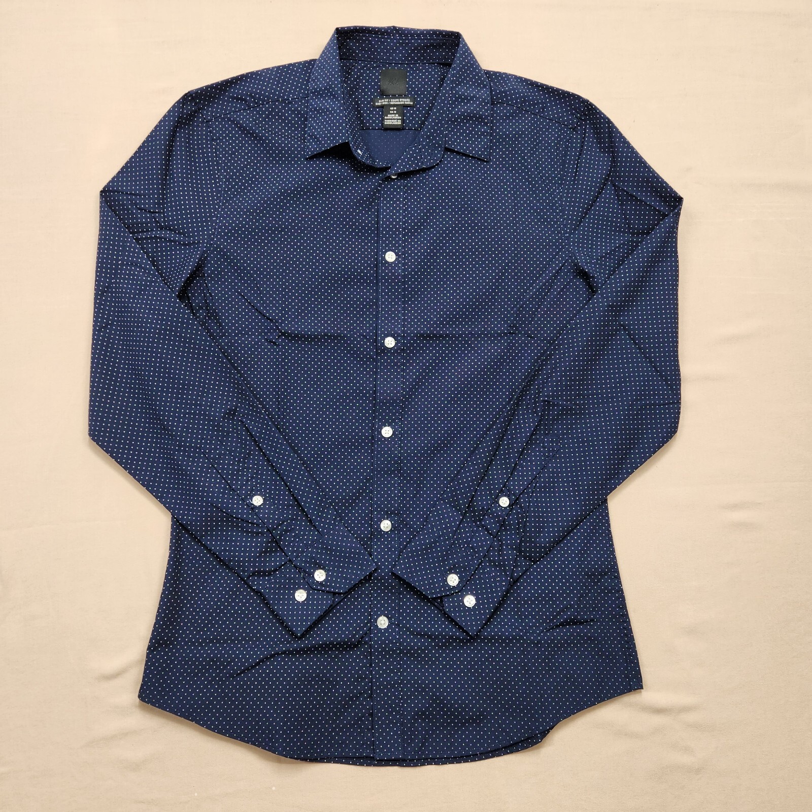 H&M Men Shirt Size M Casual Polka Dot Slim Fit Long Sleeve Button Up eBay