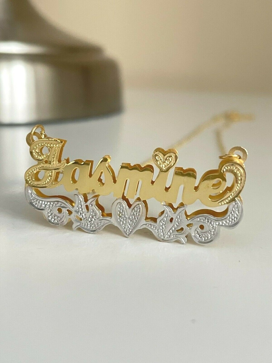 Personalized Double Name Plate Necklace with Silver and Gold