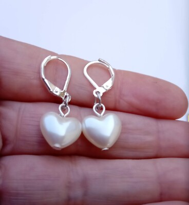 Ohrringe Kunstperlen Liebe Herz sicher SP Leverback baumelt Braut Damen Hochzeit