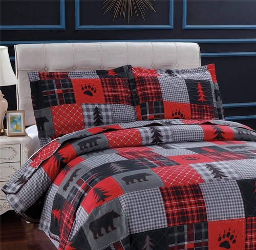 Soft Microfiber Lightweight Quilt and Pillow Shams - King Rustic Lodge Set - Picture 4 of 9