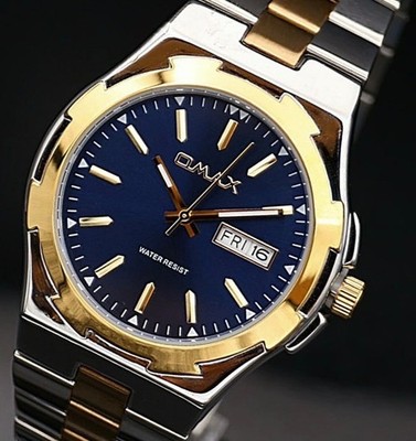 Omax Herren Armband Uhr Datum Herrenuhr IP Veredelt Silber Gold Blau Farben NEU