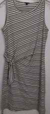 Talbots Nantucket Side Tie Dress Striped White /gray 100% Jersey Cotton Sz MP