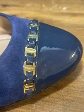 Salvatore Ferragamo Navy Blue Patent /Leather Pim Chain Ballet Flats Size 8.5 M
