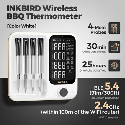Inkbird INT-14-BW Smarte Fleischthermometer kabellos WIFI 2.4G Bluetooth 5.4 BBQ
