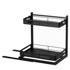 BLACK - BASICWISE ADJUSTABLE HEIGHT UNDER SINK PULL-OUT ORGANIZER 2-TIER SLIDING