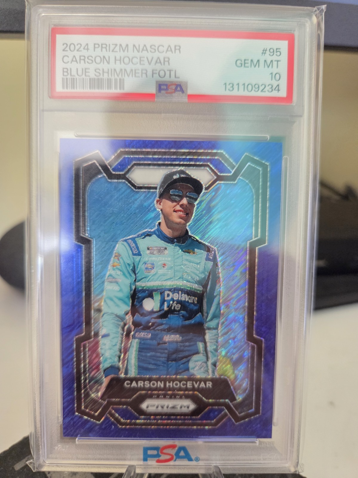 2024 Prizm Carson Hocevar FOTL Blue Shimmer Prizm SSP /10 PSA 10