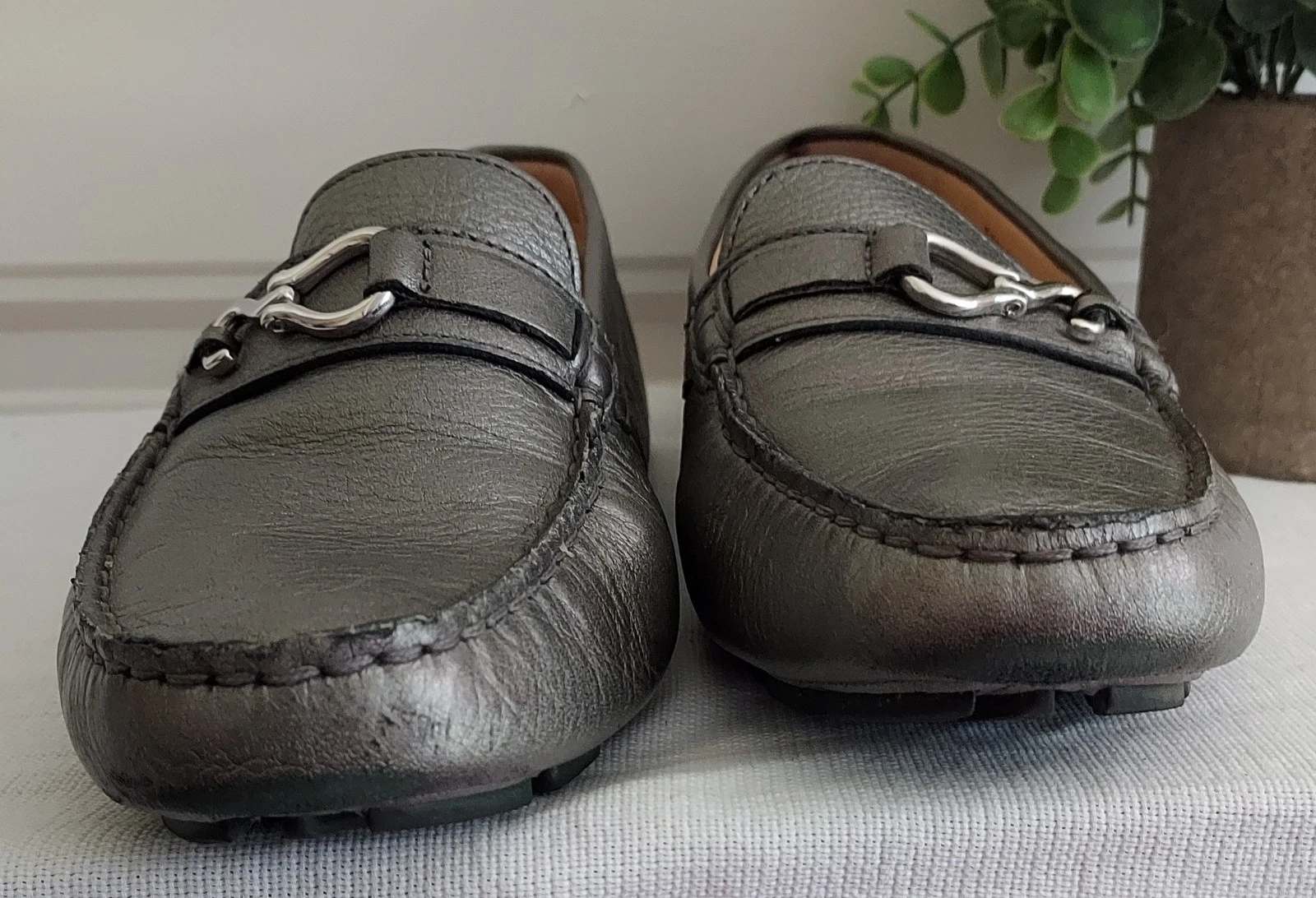 NIKE Mocassini Cole Haan donna US 7 grigio pelle grana ciottoli scarpe slip on N Air