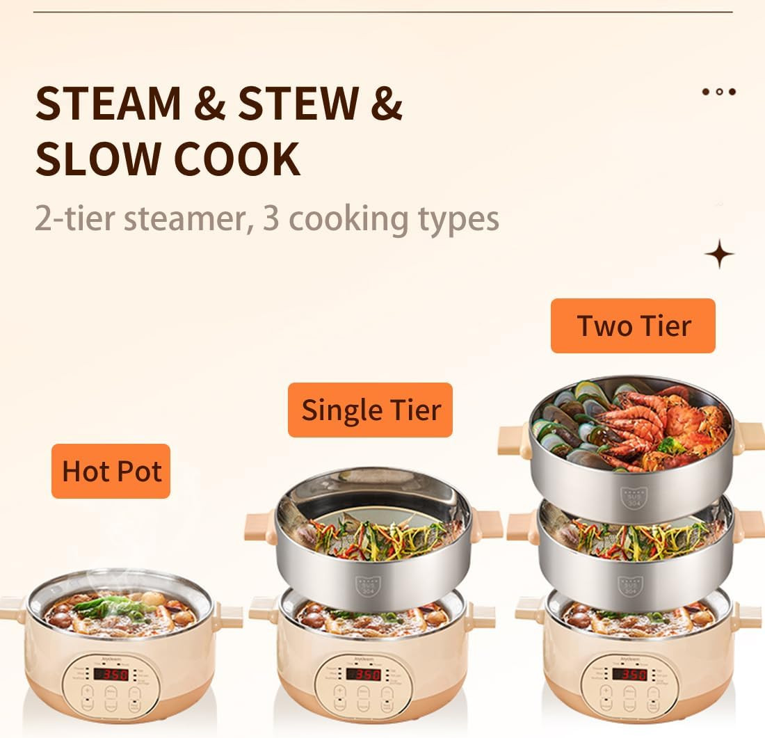 Joydeem Electric Food Steamer for Cooking, 2-Tier Stainless Steel Vegetable & Fo