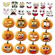 Party Favors - 36 Pack DIY Pumpkin Face Stickers for Kids - Games Halloween
